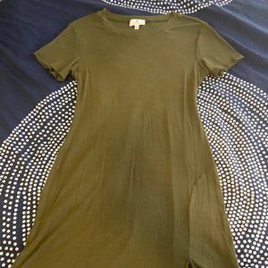 Army Green Mini Dress with Slit - Ribbed - Socialite L